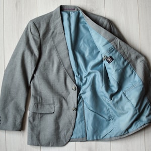 Gray vintage 80s summer sport coat, Retro wedding suit, Formal smart look office jacket - Men&#39;s SMALL size