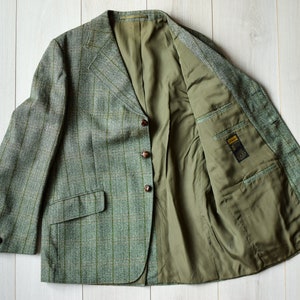 Authentic 80s Scottish tweed jacket, green sports coat, striped vintage suit, 100% pure new wool, gift for him, vintage wedding, Men's  M