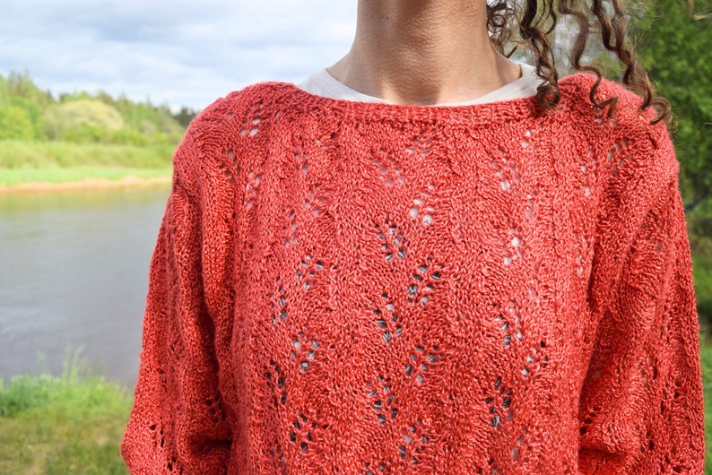 Orange sweater Light orange summer top Transparent sweater Boho shirt Crochet shirt Women's summer shirt image 5