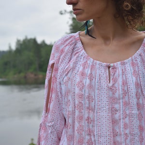 MUSTANG vintage summer shirt Pink bohemian blouse 70s western country blouse Romantic floral shirt Retro boho blouse image 6