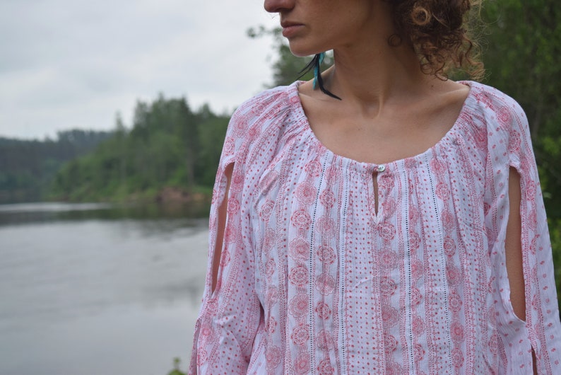 MUSTANG vintage summer shirt Pink bohemian blouse 70s western country blouse Romantic floral shirt Retro boho blouse image 6