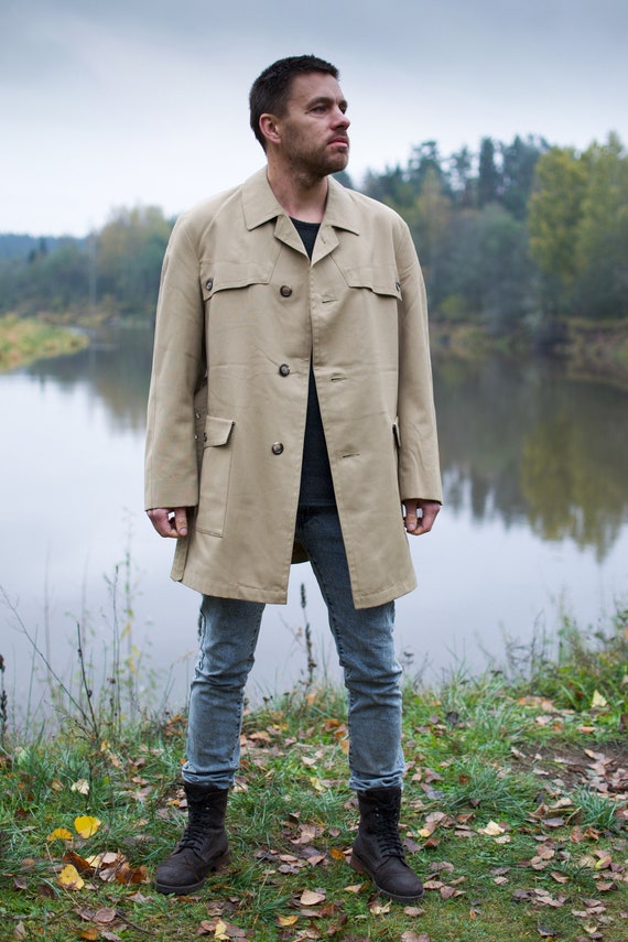 Vintage trench coat, beige duster coat, mens coat… - image 1