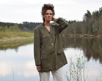 Vintage Green Blazer: German Utility Jacket, Women's Large