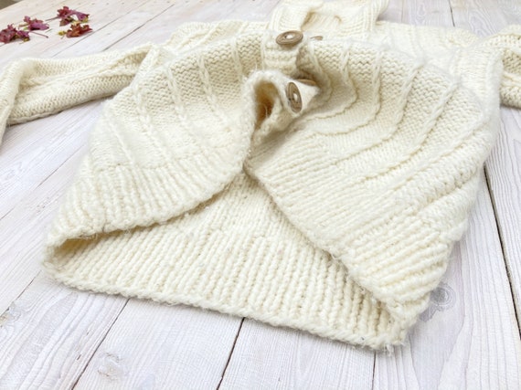 White aran cardigan, cable knit jacket, handmade … - image 5