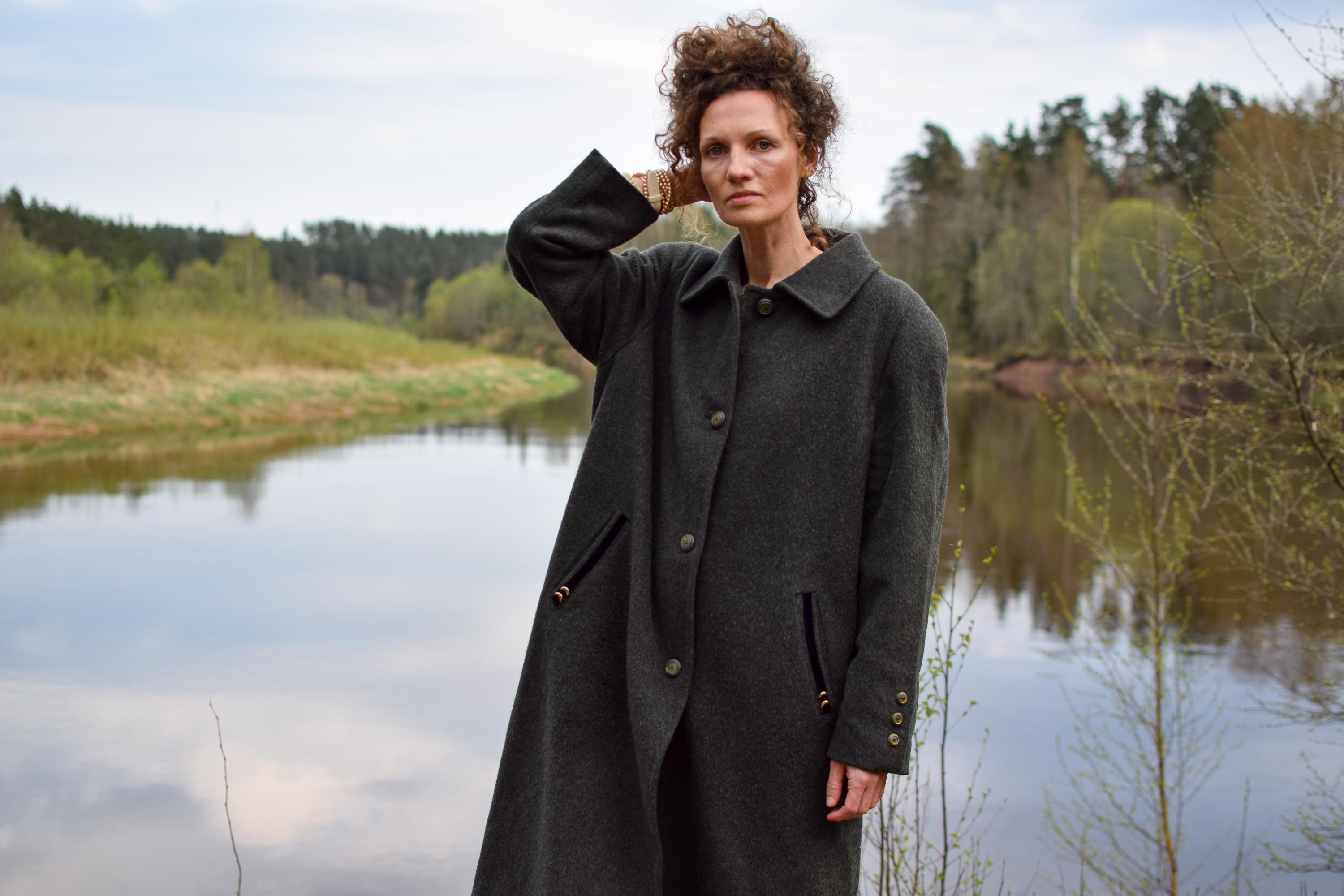 ヴィンテージウールモヘアオーバーコート：グリーンレトロトップコート 