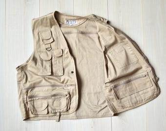 Fishing Vest Vintage Denim Cargo 90's Sleeveless Jacket Men Size L