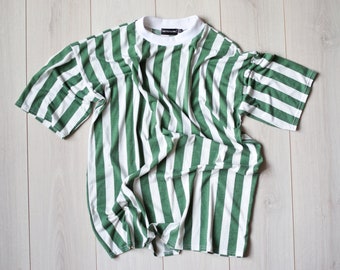 Oversized striped vintage shirt - Long green T-shirt - Women's XL size