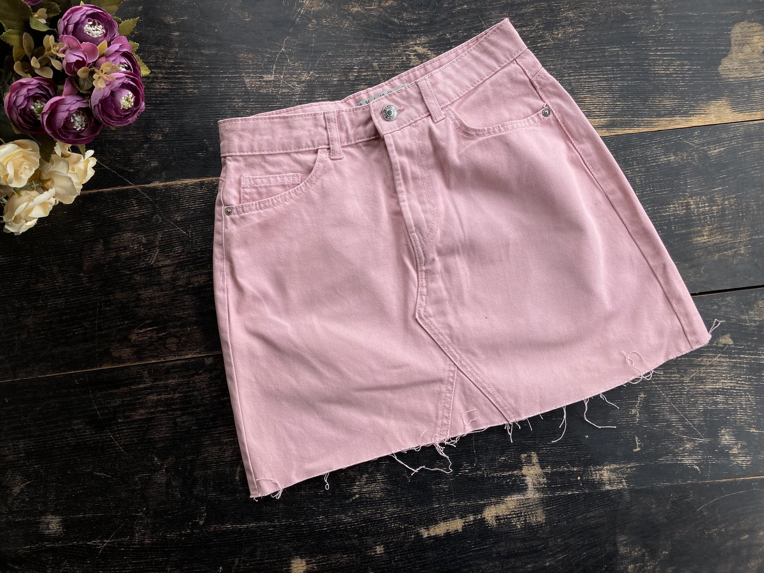 Pale pink denim skirt hot sale