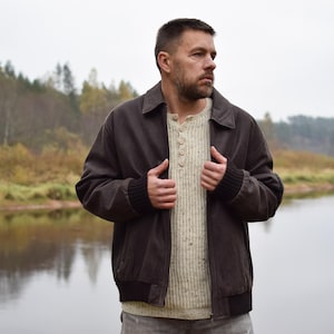 Vintage TRAPPER Bomberjacke - Braune Vintage Lederjacke: Herrengröße MEDIUM