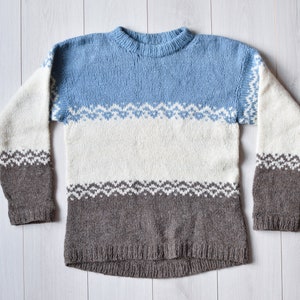 Handmade woolen nordic authentic pullover - Hand Knitted Scandinavian retro winter jumper - Vintage Christmas pullover - Men&#39;s large size