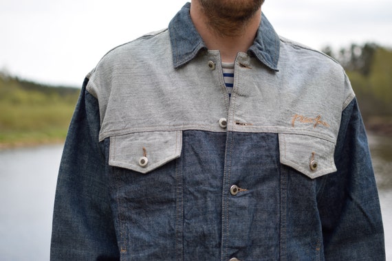 Phat Farm Denim Jacket Men's Large New York Blue Jean Patches