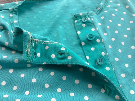 Blue-green (cyan) polka dot summer shirt - Vintag… - image 5