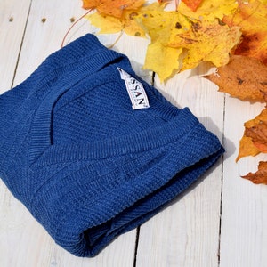 Blue woven sweater, vintage wool jumper, V neck sweater, classic pullover, knitted jumper, minimalist sweater, simple warm sweater, M/L