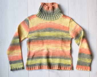 Vintage 90s Wool Blend Knit Sweater: Colorful Striped Jumper, Women's S/M