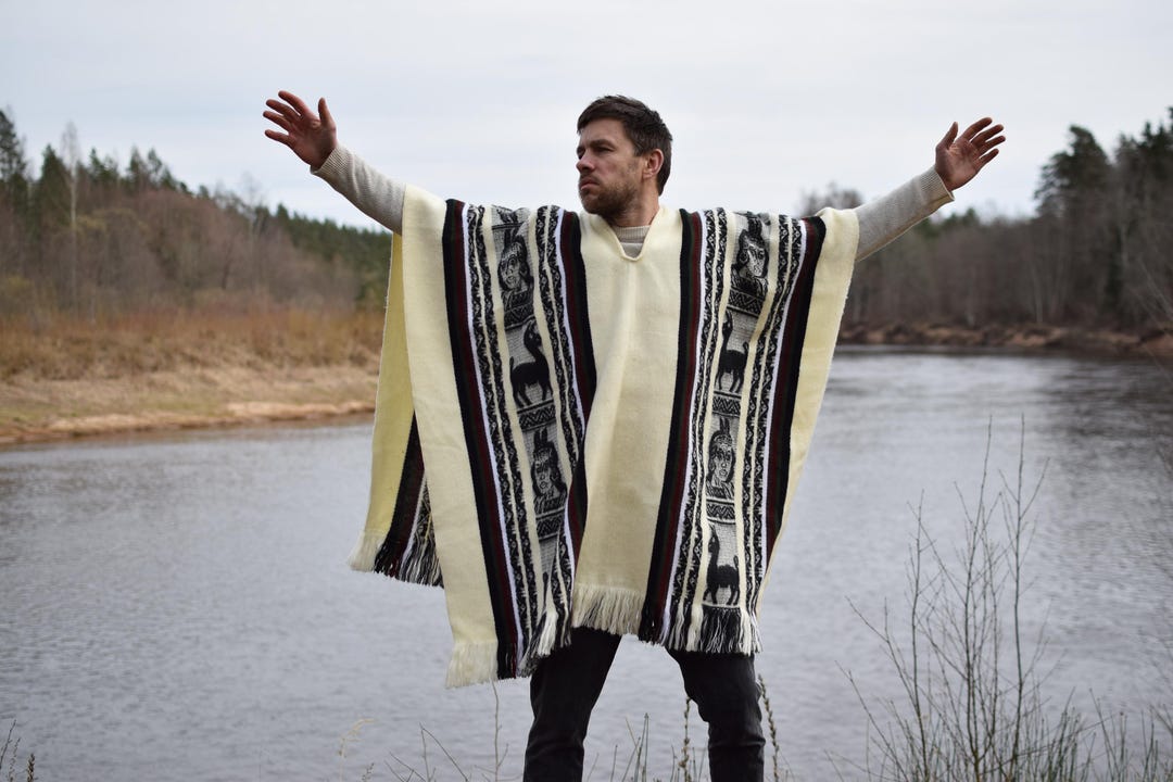 Vintage Wool Poncho: South American Aztec Pattern Cape Cloak - Etsy