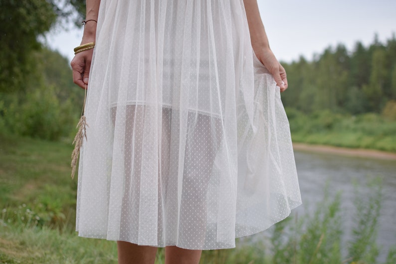 Romantic victorian summer dress White vintage summer dress Country midi dress 70s lace dress Partly transparent dress Small size image 7