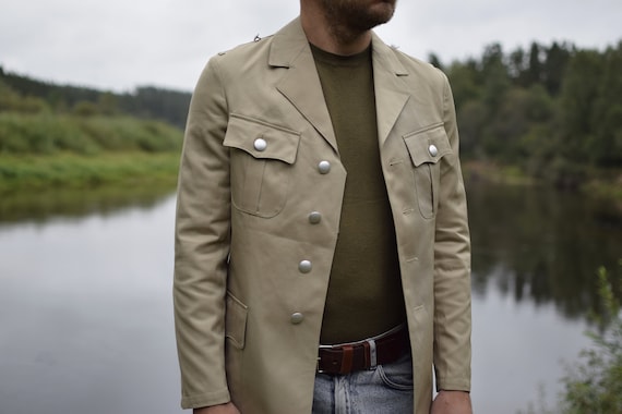Small Vintage Uniform Jacket Beige Military Jacket Hipster 80s
