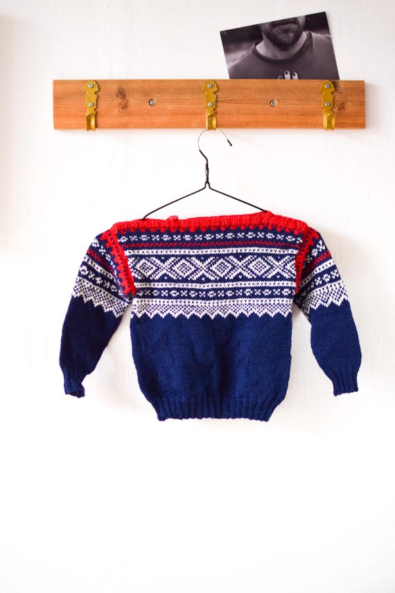 Hand knitted vintage kid's sweater, Handmade nordic toddler's pullover - SIZE 1yo - 3yo