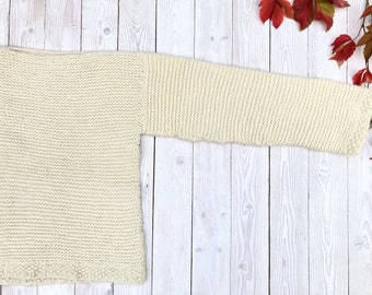 Cream white handmade pullover - Organic knitted 80s jumper - Cozy women's winter sweater - Women's medium size