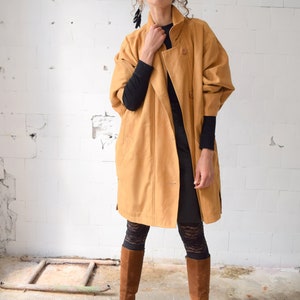 Brown trench coat, Vintage coat, Women's summer jacket, Bright autumn coat, Women's spring topcoat, Oversized duster coat, M/L image 2