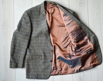 Veste de costume vintage suédoise des années 80, veste en tweed à carreaux, blazer en laine, coupe classique, blazer coudière, blazer vintage Oscar Jacobson, M pour hommes