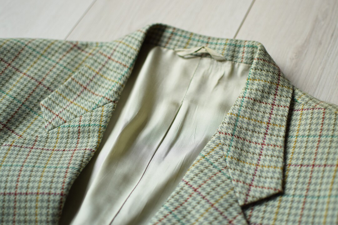 Light Green Check Pattern 80s Sport Coat, All Wool Vintage 90s Business ...