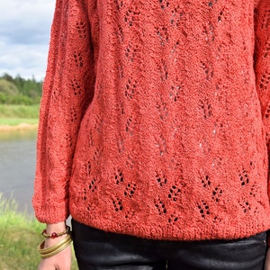 Orange sweater Light orange summer top Transparent sweater Boho shirt Crochet shirt Women's summer shirt image 6