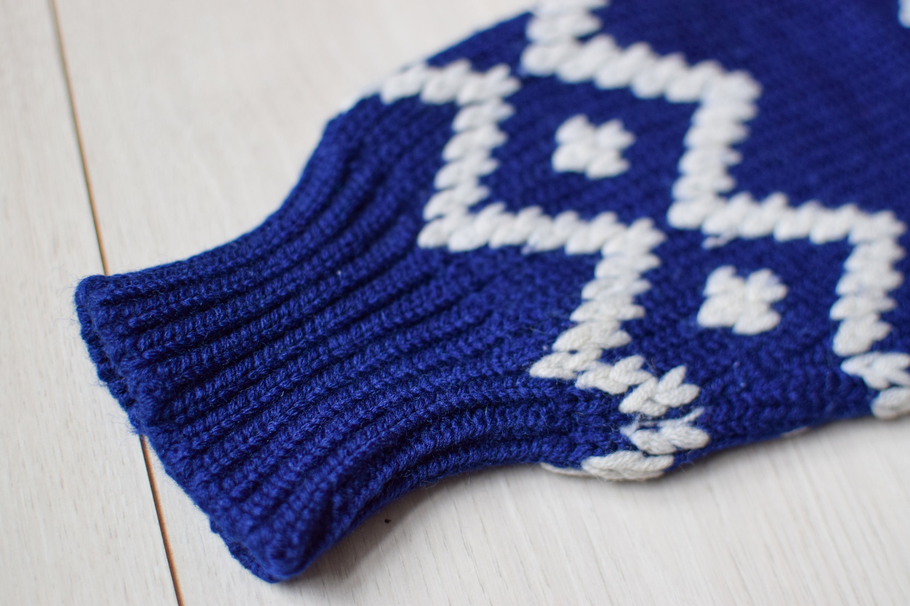Handknit Nordic Wool Cardigan: 80s Blue Pattern, Women