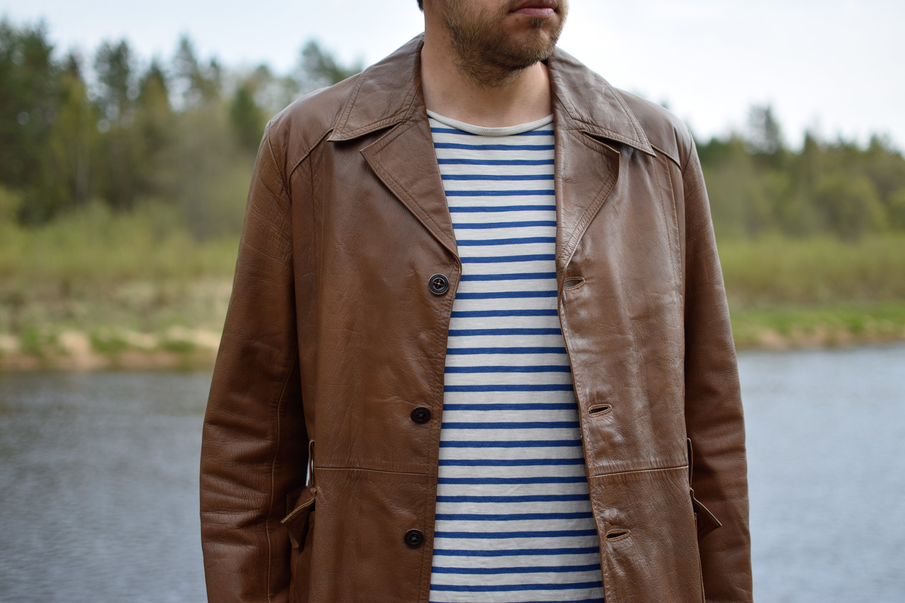 Smooth Leather Vintage Jacket - Brown 90s Leather Overcoat - 80s