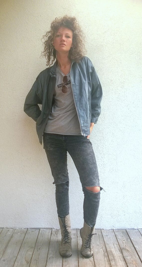 Genuine leather 90s biker jacket, vintage jacket,