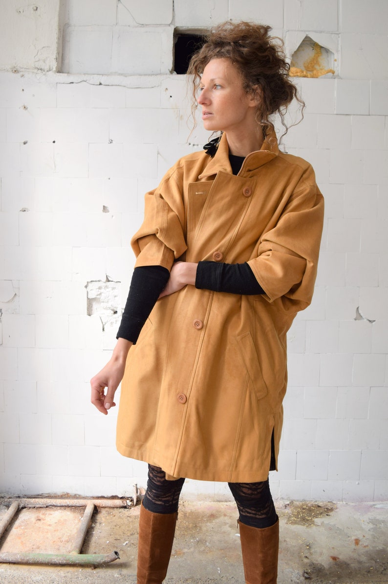 Brown trench coat, Vintage coat, Women's summer jacket, Bright autumn coat, Women's spring topcoat, Oversized duster coat, M/L image 1