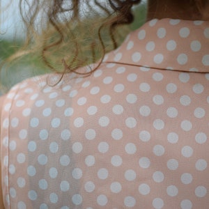 Champagne pink polka dot transparent summer blouse Retro country girl summer shirt Romantic sleeveless women's top Women's medium size image 6