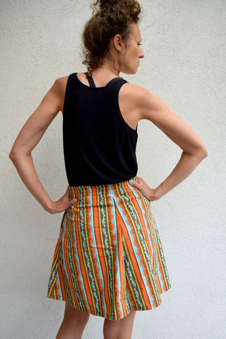 High waist summer skorts, 60s 70s bohemian shorts, striped hippie shorts, festival wear, M image 2
