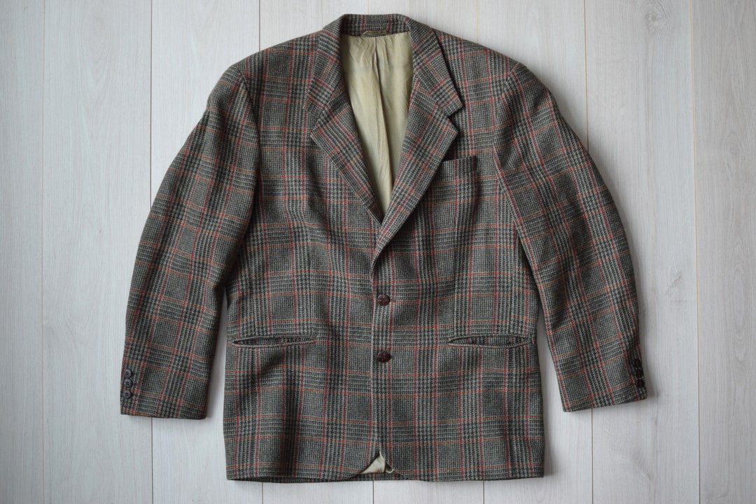 Checkered 90s Vintage Plaid Jacket, 20th Century Sport Coat 
