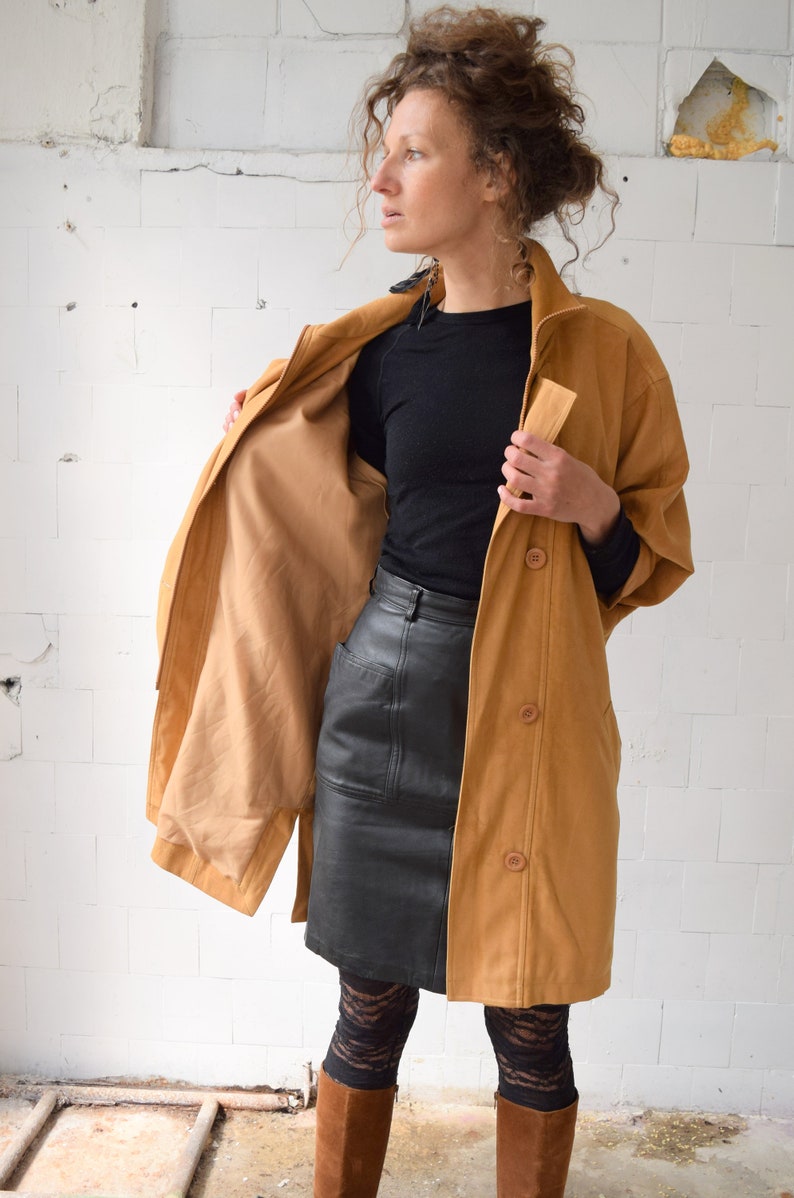 Brown trench coat, Vintage coat, Women's summer jacket, Bright autumn coat, Women's spring topcoat, Oversized duster coat, M/L image 9