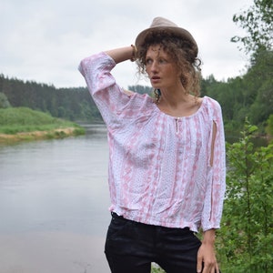 MUSTANG vintage zomershirt Roze boho blouse jaren '70 western country blouse Romantisch bloemenshirt Retro boho blouse afbeelding 3
