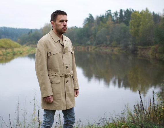 Vintage trench coat, beige duster coat, mens coat… - image 2