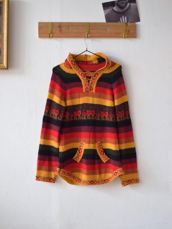 Vintage Andes Wool Hoodie, South American Llama Sweater, Women's