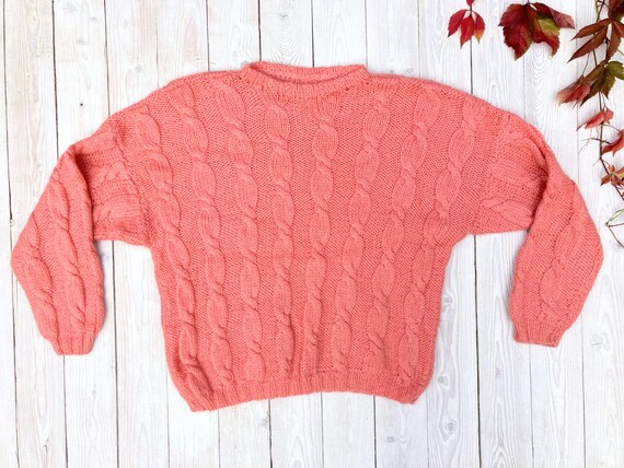 Cable knit pink sweater, 90s handmade jumper, vin… - image 3