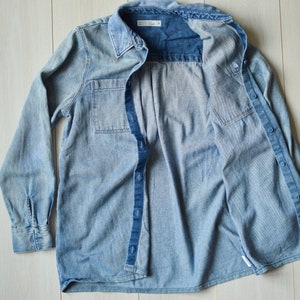 Camicia in denim blu anni ’90, camicia jeanswear grunge, giacca di jeans sbiancato anni ’80, abbigliamento denim western retrò, taglia SMALL da uomo