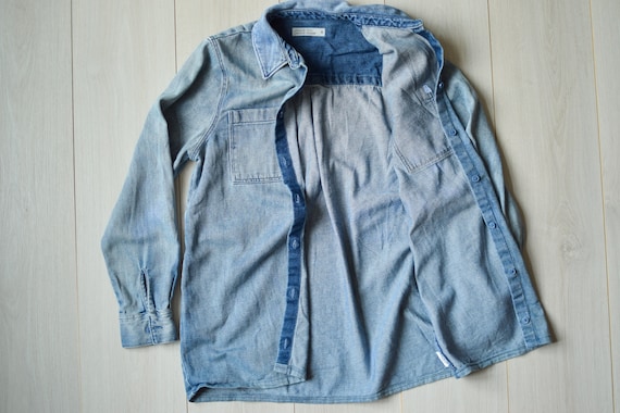 ヴィンテージ ブリーチ ブルー デニム シャツ - 90年代 グランジ