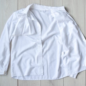 White Victorian jabot blouse, 70s secretary blouse, Elegant retro event top Women's MEDIUM size image 5