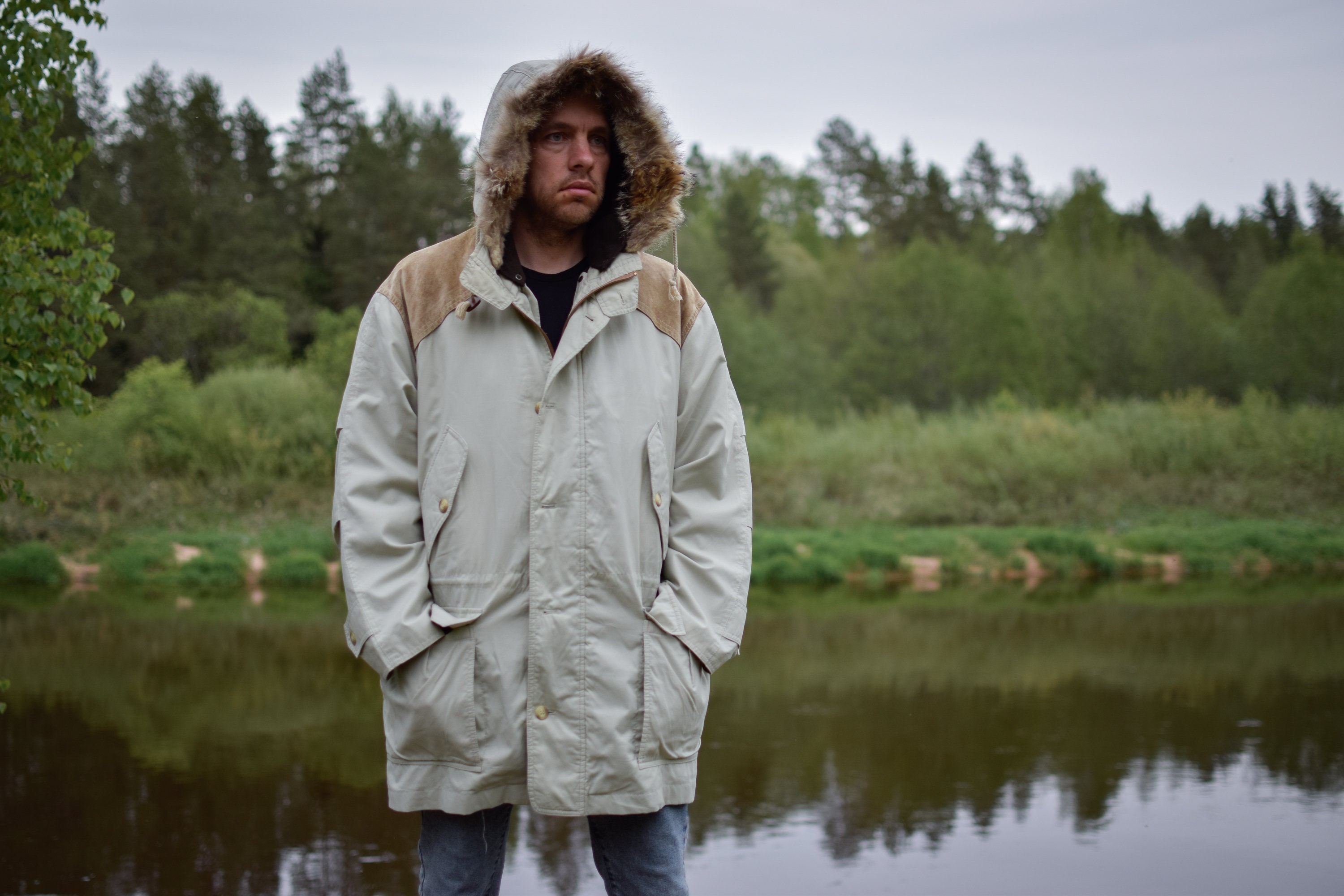 Beige Vintage 80s Parka Coat - Soviet 90s Hooded Jacket - Warm