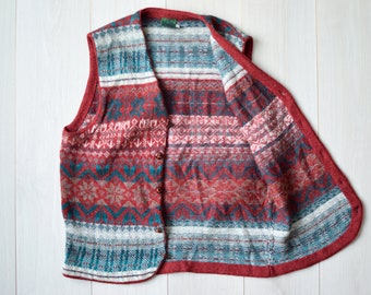 Vintage Wool Sweater Vest: Red Patterned 80s Christmas Vest (M/L)
