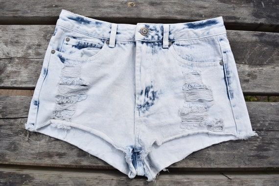 Distressed Denim Shorts Light Blue High 