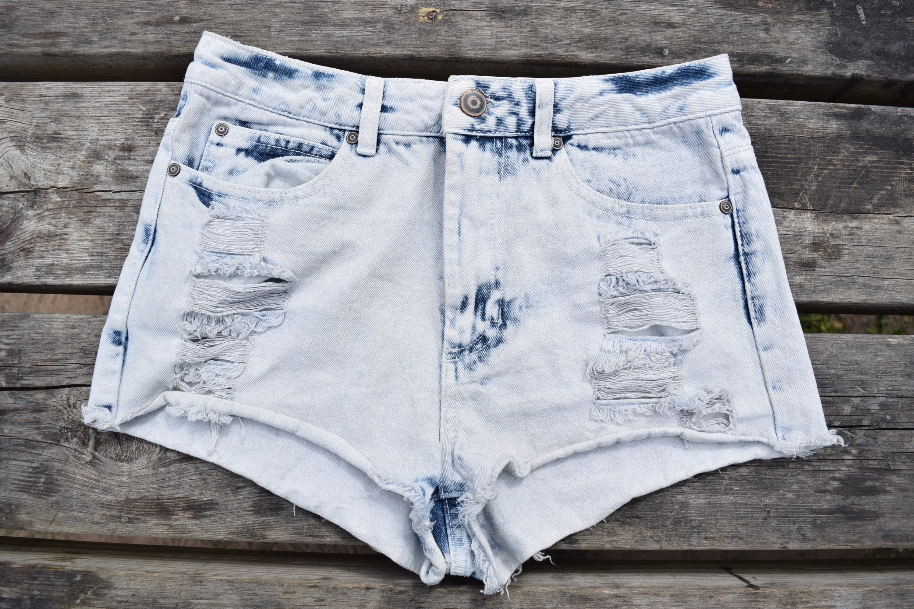Distressed Denim Shorts Light Blue High 