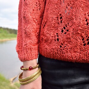 Orange sweater Light orange summer top Transparent sweater Boho shirt Crochet shirt Women's summer shirt image 7