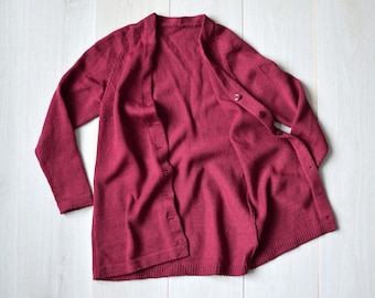 Purple Wool Blend Vintage Cardigan: 90s Retro Knitwear, Women's Small