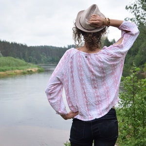 MUSTANG vintage zomershirt Roze boho blouse jaren '70 western country blouse Romantisch bloemenshirt Retro boho blouse afbeelding 4