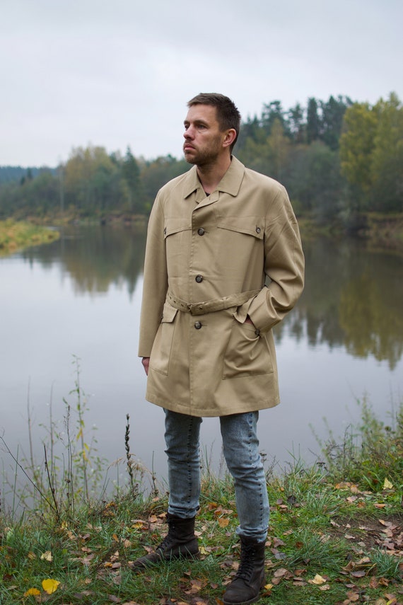 Vintage trench coat, beige duster coat, mens coat… - image 5